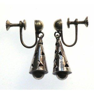 Older Vintage Mexican Silver Cut Out Earrings Signed AC In A Circle